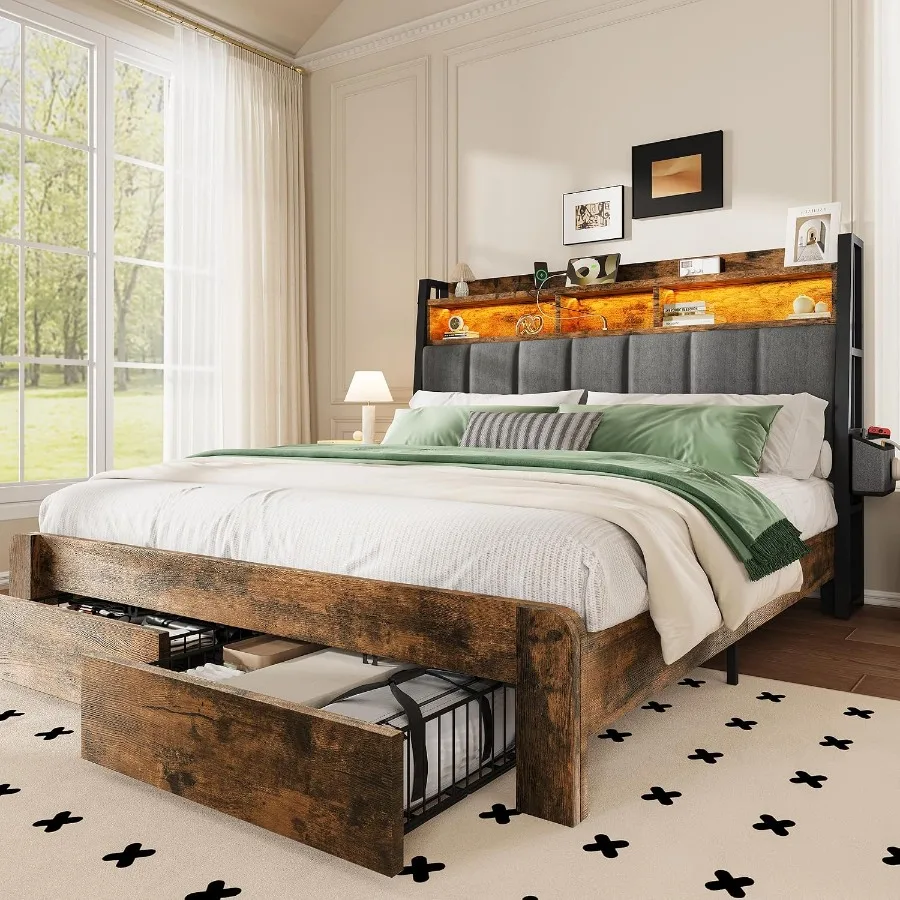 King Size Bed Frame With Storage Drawers - 킹사이즈 침대 프레임, 2개의 수납 서랍