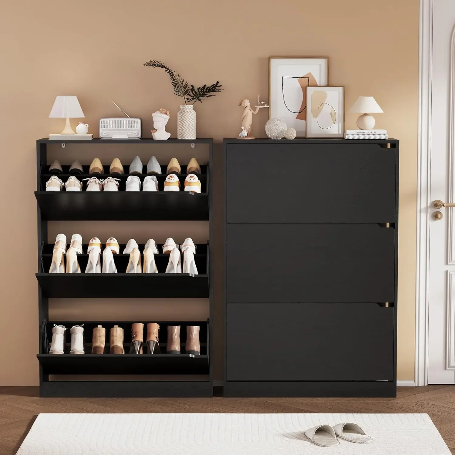 Shoe Rack Cabinet Narrow Entryway - 신발 수납장, 현관용 나무 신발 정리함(3개