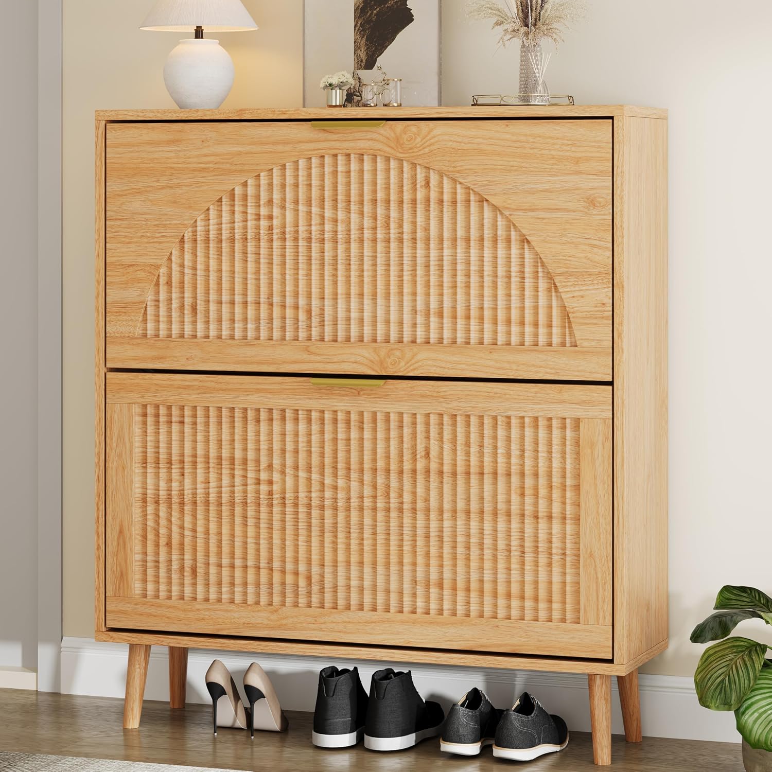 나무 소재의 신발장, 2개의 접이식 서랍, 좁은 공간에 - Shoe Rack Cabinet Narrow Entryway 리뷰 및 가격