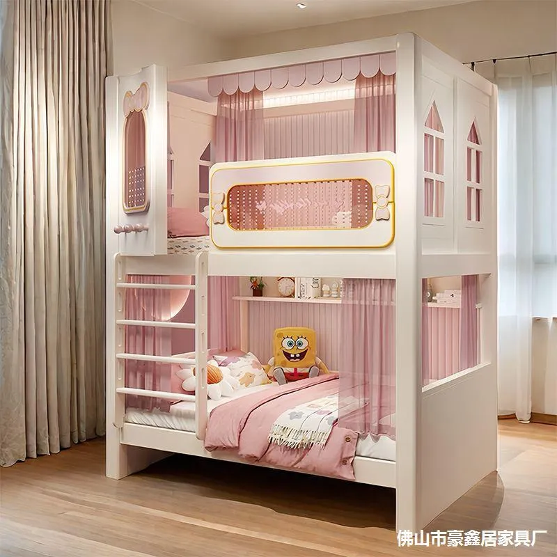 견고한 이층 가드레일형 침대, 여자아이 공주풍 어린이  - Bunk Bed With Stairs And Slide 리뷰 및 가격