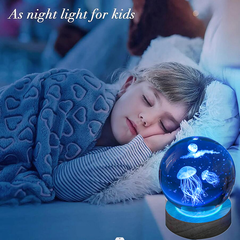 3D 해파리 레이저 새겨진 수정 구슬 LED 야간 조명 - Floating Nightstand With Led Light 리뷰 및 가격