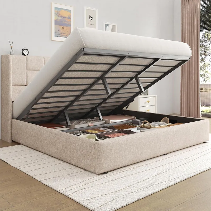 유압식 가스 리프트업 수납 기능이 있는 린넨 커버 침대 - Gas Lift Storage Bed Hydraulic 리뷰 및 가격
