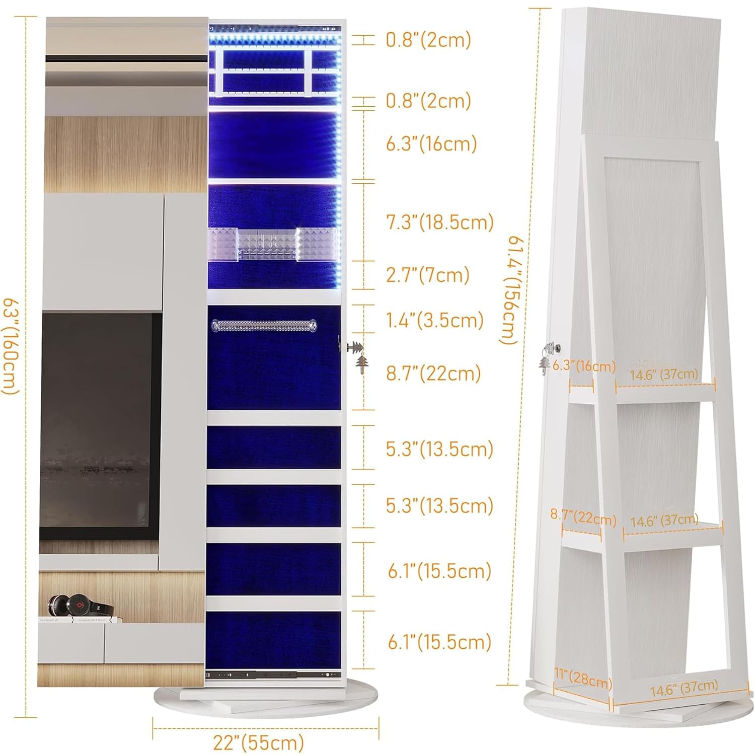360 °   조명이 설치된 회전식 주얼리 거울 수납장 - Full Length Mirror Jewelry Armoire 리뷰 및 가격