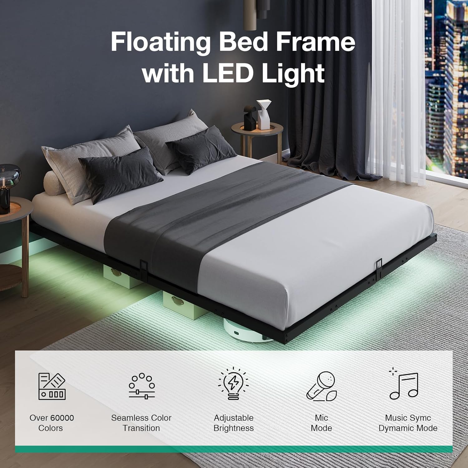 LED 조명이 장착된 플로팅 플랫폼 침대 프레임, 현대 - Memory Foam Mattress In A Box Queen 리뷰 및 가격